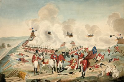 Schlacht von New Orleans und Tod von Generalmajor Packenham am 8. Januar 1815, veröffentlicht 1815 von American School
